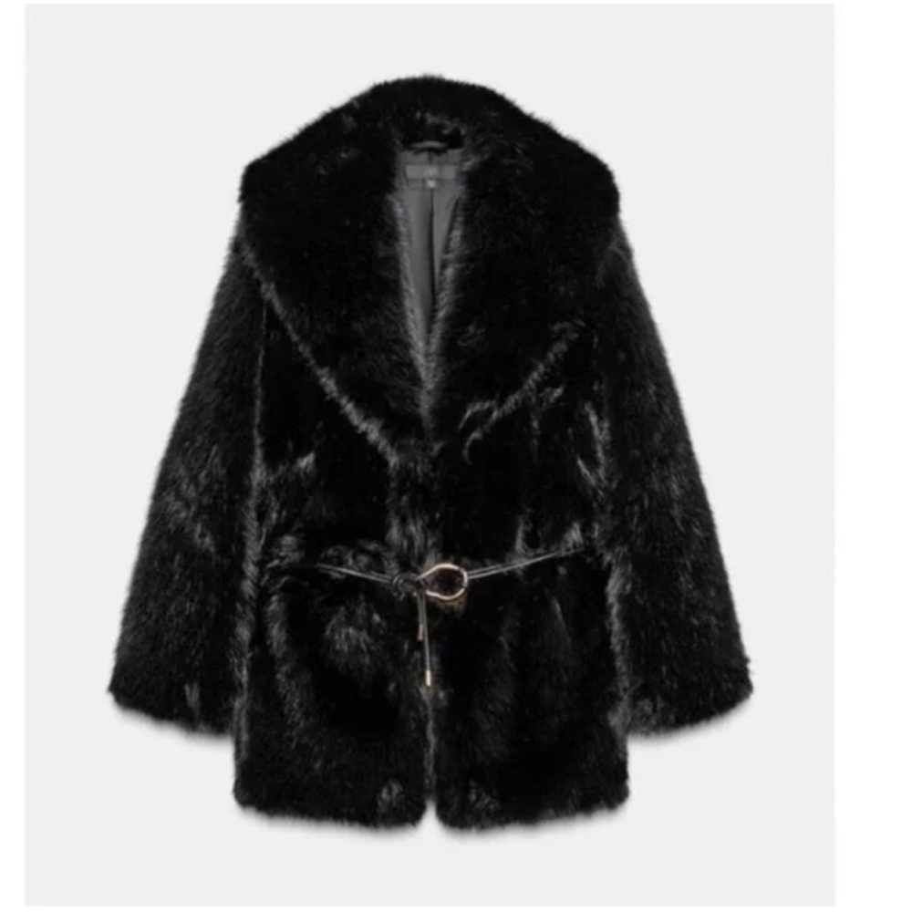 Zara faux fur belted extremely stylish and soft jacket